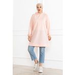 nacar çarşı Kadın Kapüşonlu Pembe Uzun Tesettür Tunik Sweatshirt