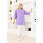 nacar çarşı Kadın Lila Oversize Tunik Tişört – Yarım Kollu, Yuvarlak Yaka, Rahat Kesim