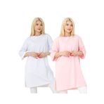 nacar çarşı Kadın Oversize Yandan Yırtmaçlı Rahat Kalıp Truvakar Kol Beyaz Pembe 2'li Tişört
