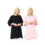 nacar çarşı Kadın Oversize Yandan Yırtmaçlı Rahat Kalıp Truvakar Kol Siyah Pembe 2'li Tişört
