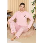 nacar çarşı Kadın Pembe Uzun Kol Düğmeli Yıldız Desenli Geniş Kalıp Pamuklu Pijama Takımı