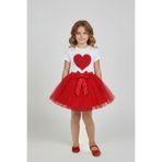nacar çarşı Kız Çocuk Kırmızı Kalpli Tişört Kırmızı Tütü Etek 23 Nisan 29 Ekim Gösteri Kıyafeti Takım