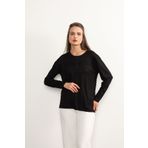 Nacar Moda Kadın Likralı Orta Yaş Ve Üzeri Dört Mevsim Siyah Anne Penye Bluz Yeni Sezon Çizgili Şeritli
