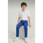 Nacar Store Erkek Çocuk 23 Nisan 29 Ekim Gösteri Kıyafeti Kısa Kol Gömlek ve Içten Bel Ayarlamalı Pantolon Takım - 11 Yaş - Beyaz - Saks Mavisi