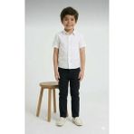 Nacar Store Erkek Çocuk 23 Nisan 29 Ekim Gösteri Kıyafeti Kısa Kol Gömlek ve Içten Bel Ayarlamalı Pantolon Takım - 5 Yaş - Beyaz - Siyah