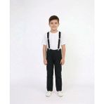 Nacar Store Erkek Çocuk 23NISAN 29EKIM Kıyafeti Beyaz Yuvarlak Yaka Tişört-Siyah Pantolon-Siyah Askı Takım - 12 Yaş