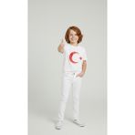 Nacar Store Erkek Çocuk Ayyıldız Baskılı T-Shirt ve Beyaz Keten Pantolon Takım 23NISAN ve Özel Günler - 10 Yaş