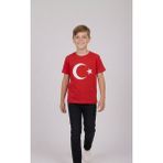 Nacar Store Erkek Çocuk Ayyıldız Baskılı T-Shirt ve Siyah Keten Pantolon Takım 23NISAN 29EKIM Özel Günler - 11 Yaş - Kırmızı