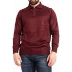 Nacar Store Erkek Ince Yün Triko Örgü Polo Yaka Düğmeli Baba Kazak - XL - Bordo