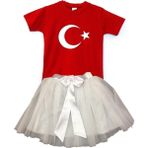 Nacar Store Kız Çocuk 23NISAN 29EKIM Gösteri Kostüm Doğumgünü Kıyafeti Ayyıldız Kısa Kol & Tütü Etek Takım - 9 Yaş - Beyaz