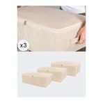 NACAREV 3 Adet Büyük Boy Krem Çizgi Desenli Yastık Yorgan Düzenleyici Baza Altı Hurcu 60x40x20 Cm