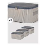 NACAREV 3 Adet Küçük Boy Antrasit Çizgili Baza Altı Valiz Düzenleyici Organizer Seyahat Hurcu 30x20x15 Cm