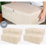 Nacarev 4 Adet Büyük Boy Çizgi Desen Baskılı Krem Baza Altı Düzenleyici Hurç Seti 60x40x20 cm