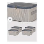 NACAREV 4 Adet Küçük Boy Antrasit Çizgili Baza Altı Valiz Düzenleyici Organizer Seyahat Hurcu 30x20x15 Cm