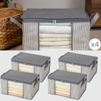 Nacarev 4 Adet Küçük Boy Pencereli Çizgi Desen Baskılı Antrasit Baza Altı Dolap içi Düzenleyici Organizer 40x30x20 cm