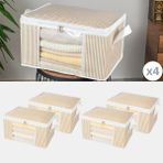 Nacarev 4 Adet Küçük Boy Pencereli Çizgi Desen Baskılı Baza Altı Dolap içi Düzenleyici Organizer Seti 40x30x20 cm - Beyaz - Krem