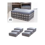 NACAREV 6 Adet Büyük Boy Gri Kare Desen Ekoseli Yastık Yorgan Düzenleyici Baza Altı Hurcu 60x40x20 Cm