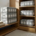 Nacarev 6 Adet Büyük Boy Kare Desenli Ekose Gri Baza Altı Düzenleyici Yastık Yorgan Kıyafet Hurcu 60X40X20 cm