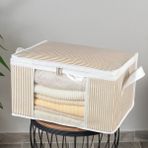 Nacarev Küçük Boy Pencereli Çizgi Desen Baskılı Baza Altı Dolap içi Düzenleyici Organizer 40x30x20 cm - Beyaz - Krem
