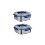 Nacario 2 Adet Çelik 1250 ml Kilitli Yemek Meyve Et Buzdolabı Beslenme Saklama Kabı MT106