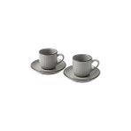 Nacario 2'li Set Çizgili Seramik Fincan Takımı | Mat Kahverengi Beyaz Rustik Espresso & Türk Kah - Renkli