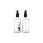 Nacario 50 ml Kapaklı Siyah Sprey Şeffaf 50 cc Fısfıs Kolonya Dezenfektan Şeffaf Cam Şişe 2 Adet (Şeffaf Şi