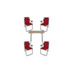 Nacario 60X80 Çam Desenli Katlanır Masa + 4 Adet Katlanır Sandalye Kamp Seti Bahçe Takımı Kırmızı