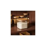 Nacario Deconox 600 ml Bambu Kapaklı Kaşıklı Kare Cam Kavanoz, Vakumlu Ahşap Kapaklı Baharatlık, Kendind