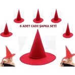 Nacario Kırmızı Keçe Cadı Şapkası Yetişkin-Çocuk Uyumlu