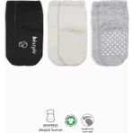 Nacario Mey Ithalat® 3'lü Basic Kaymaz Penye Soket Çorap 10107 Siyah Ekru Gri