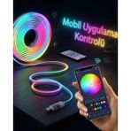 Nacario Mey Ithalat® Akıllı Rgb LED Neon Şerit Işık 3m USB Bağlantılı Uzaktan Kumanda ve Mobil Uygulama Kontrolü