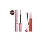 Nacario New York Lash Sensational Sky High Kahverengi Maskara + Super Stay Matte Ink Likit Mat R