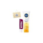 Nacario Nivea Sun Q10 Yaşlanma Karşıtı Güneş Koruyucu Yüz Kremi 50ML Böğürtlen Dudak Bakım Kremi, Çanta