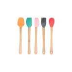 Nacario Promosyonca Silikon Spatula ve Fırça Seti, 5 Parça, Karışık Renkli, Bambu Saplı - Çok Renkli