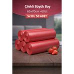naft Büzgülü Büyük Boy Çilek Kokulu Çöp Torbası 10'lu 5 Rulo 65x70 Çöp Poşeti 60 Litre