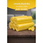 naft Büzgülü Büyük Boy Limon Kokulu Çöp Torbası 10'lu 5 Rulo 65x70 Çöp Poşeti 60 Litre