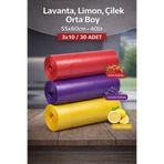 naft Plus Büzgülü Çöp Torbası 55x60 3'Lü Eko Paket Lavanta-Çilek-Limon Kokulu Çöp Poşeti