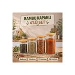 nagihome 4lü Set Bambu Kapaklı Vakumlu Borosilikat Cam Kavanoz Seti 4lü Bambu–Baharatlık