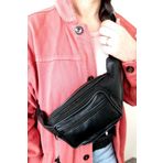 NahitaTyana Siyah Hakiki Deri Freebag Bel Çantası