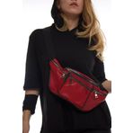 NahitaTyana Unisex Kırmızı Çok Cepli Hakiki Deri Freebag Bel Çantası Ve Omuz Çantası