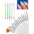Nail Art 20 Parça Tırnak Süsleme Desen Fırça 15'li ve Dot Kalem Seti 5'li - Beyaz