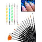 Nail Art 20 Parça Tırnak Süsleme Desen Fırça 15'li ve Dot Kalem Seti 5'li - Siyah