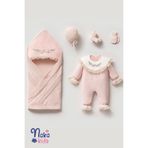 Naka Concept Pembe 5’li Yenidoğan Kız Bebek Hastane Çıkışı Seti Nakışlı Tulum+Battaniye+Şapka+Eldiven+Patik