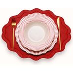 Nakış Detaylı Kırmızı Deri Amerikan Servis/ Supla/ Placemats - 35 x 45 cm