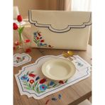 Nakışkonsept Iznik Çini Lale Motifli 6 Kişilik 12 Parça Çantalı Amerikan Servis Takımı - 42 x 33 cm - Beyaz
