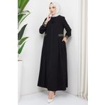 Nakışlı Büyük Beden Ferace Siyah HM2280