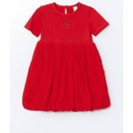 Nakışlı Krinkle Büzgülü Kız Çocuk Elbise - Bright Red - 3 - 4 Yaş