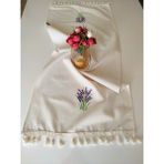 Nakışlı Otantik Organik Saçaklı Yumuşak Keten Runner 47X120 cm - Bej - Gülkurusu - 47 x 120 cm