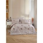 Nakışlı Poplin Saten Bej Nevresim Takımı - Jovia - 200 x 220 cm
