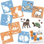 NAKLEO Çocuklar için 8 adet Çizim Şablonu - 15 x 15 cm (6 x 6 inç) - Evcil Hayvanlar - Yeniden Kullanılabilir Yıkanabilir Plastik - Sanat ve Zanaat Şablon Seti - Boyama